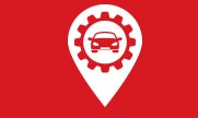 map marker icon with a car and cog wheel