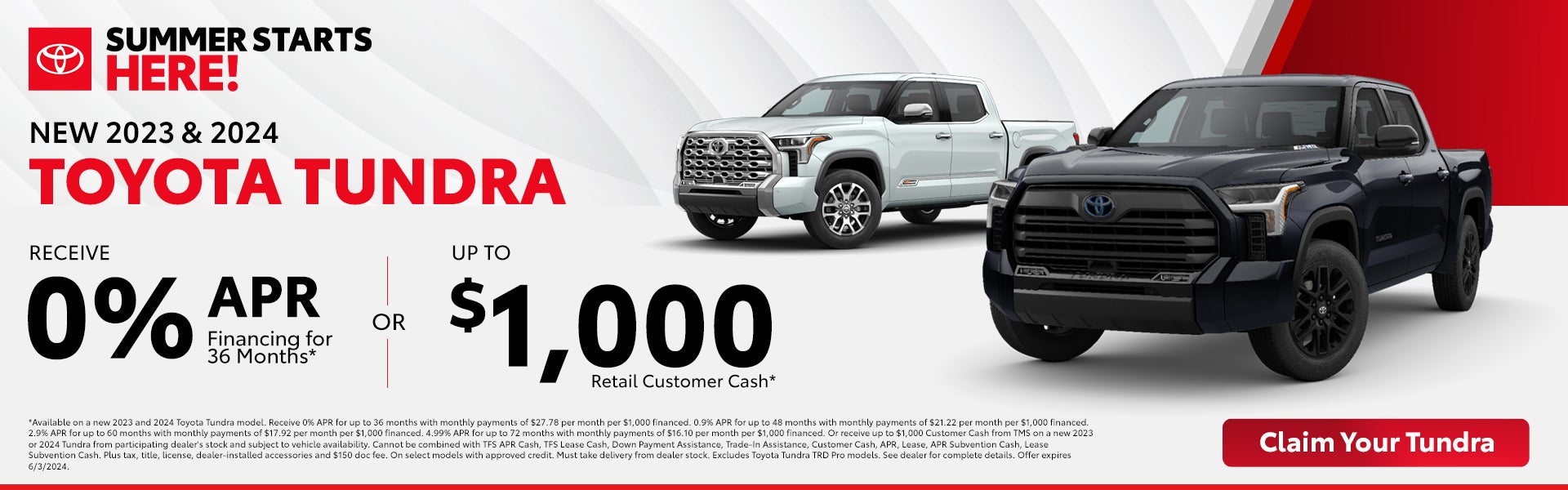 New 2023 and 2024 Toyota Tundra APR Offer Fort Worth TX