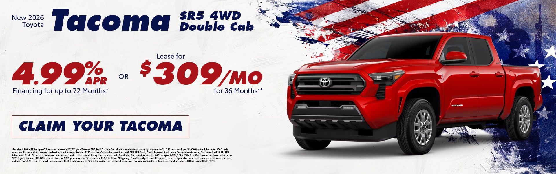 New 2026 Toyota Tacoma SR5 4WD Double Cab 